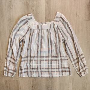 LC Lauren Conrad Women's Plaid Square Neck Long Sleeve Pullover Top Large L